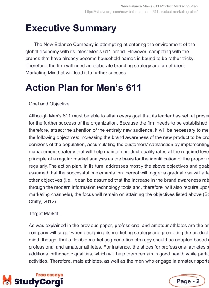 New Balance Men’s 611 Product Marketing Plan. Page 2