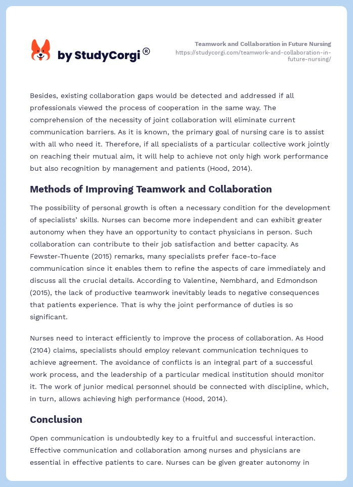 Teamwork and Collaboration in Future Nursing. Page 2