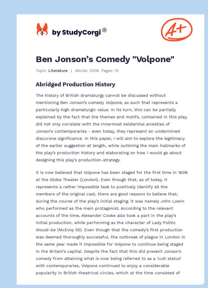 Ben Jonson’s Comedy "Volpone". Page 1