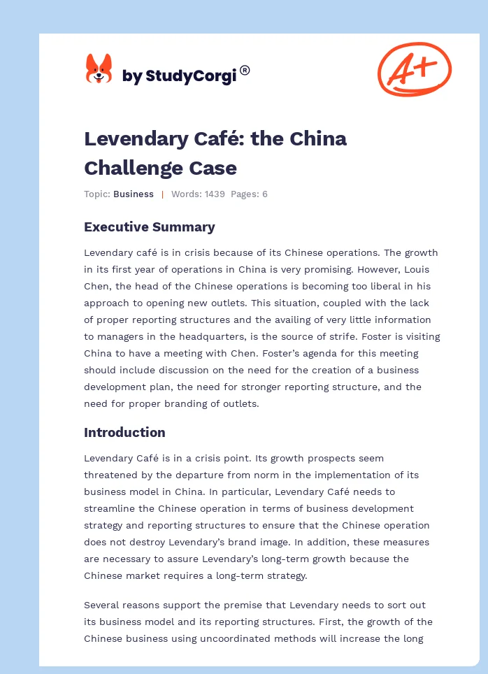 Levendary Café: the China Challenge Case. Page 1
