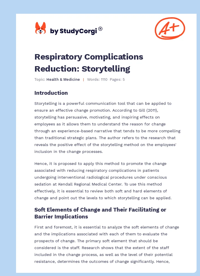Respiratory Complications Reduction: Storytelling. Page 1
