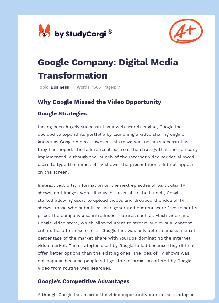 Google Company: Digital Media Transformation. Page 1