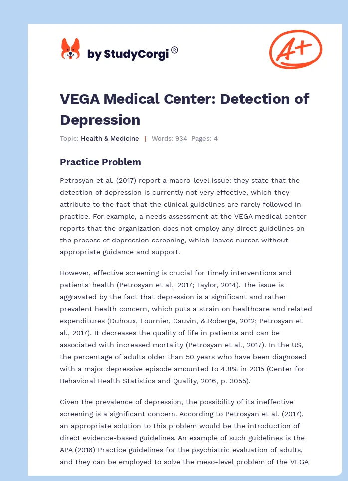 VEGA Medical Center: Detection of Depression. Page 1