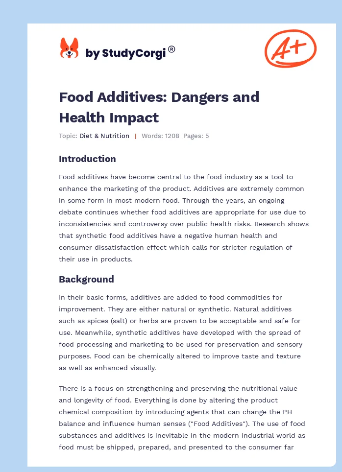 Food Additives: Dangers and Health Impact. Page 1