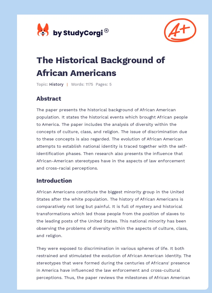 The Historical Background of African Americans. Page 1