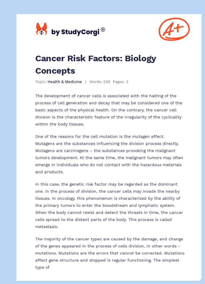 Cancer Risk Factors: Biology Concepts. Page 1