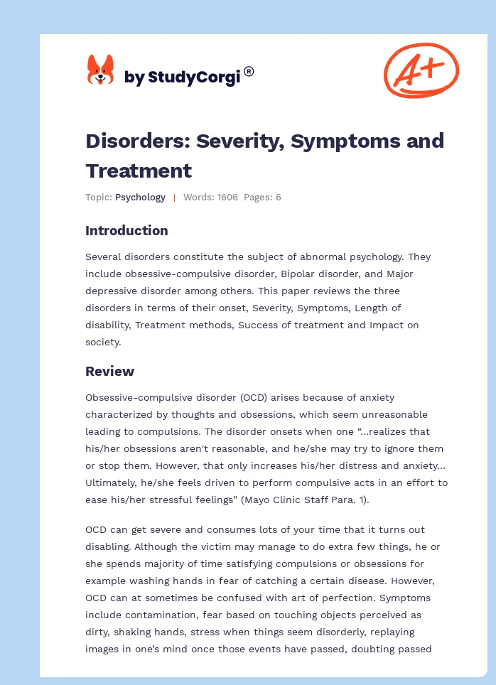 Disorders: Severity, Symptoms and Treatment. Page 1