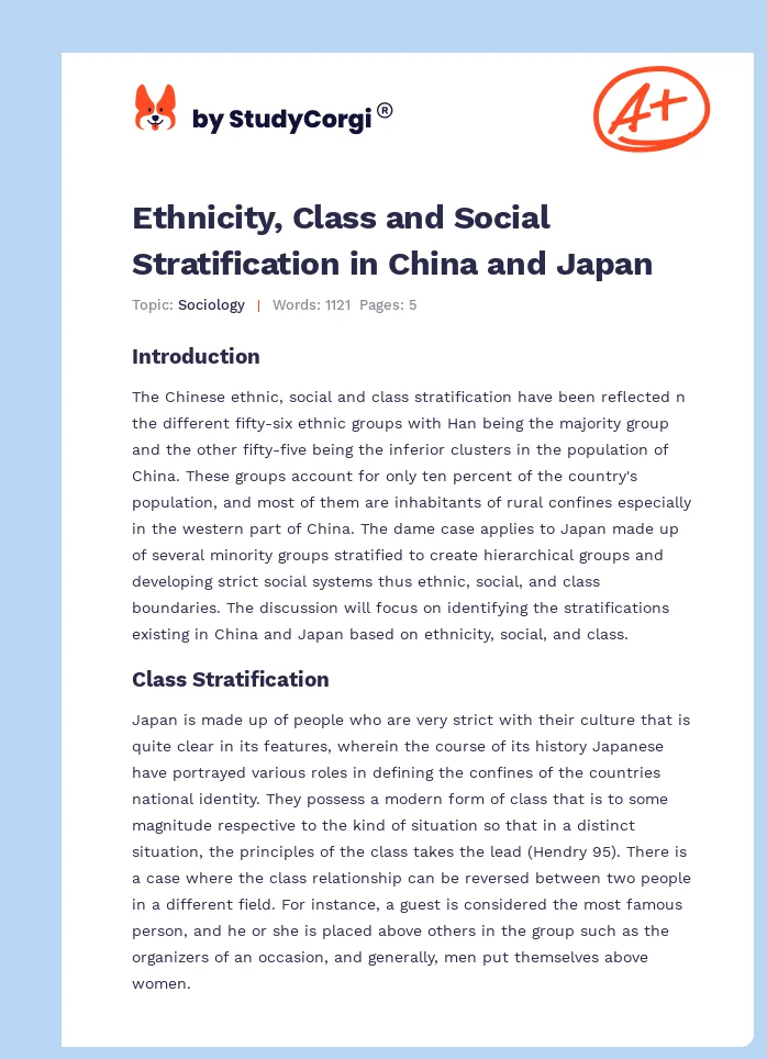 Ethnicity, Class and Social Stratification in China and Japan. Page 1