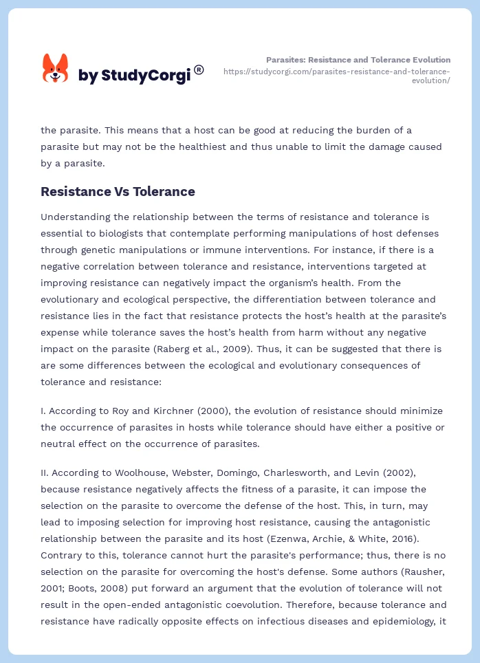 Parasites: Resistance and Tolerance Evolution. Page 2