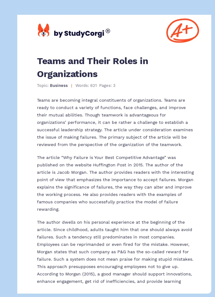 Teams and Their Roles in Organizations. Page 1