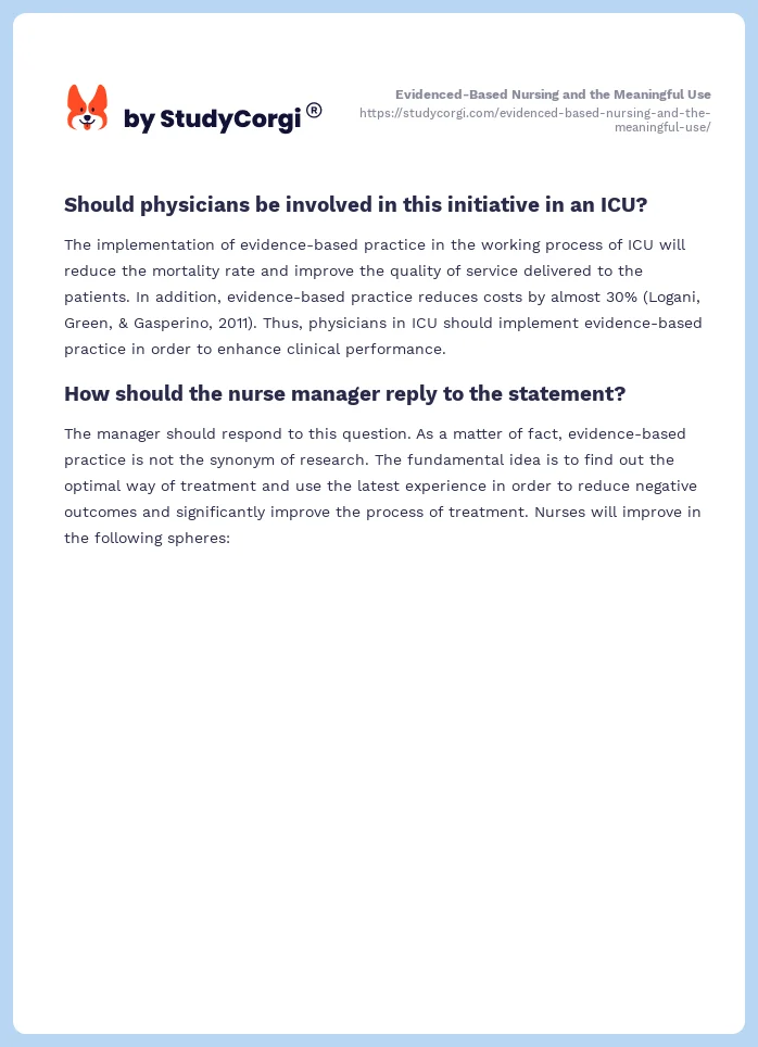 Evidenced-Based Nursing and the Meaningful Use. Page 2