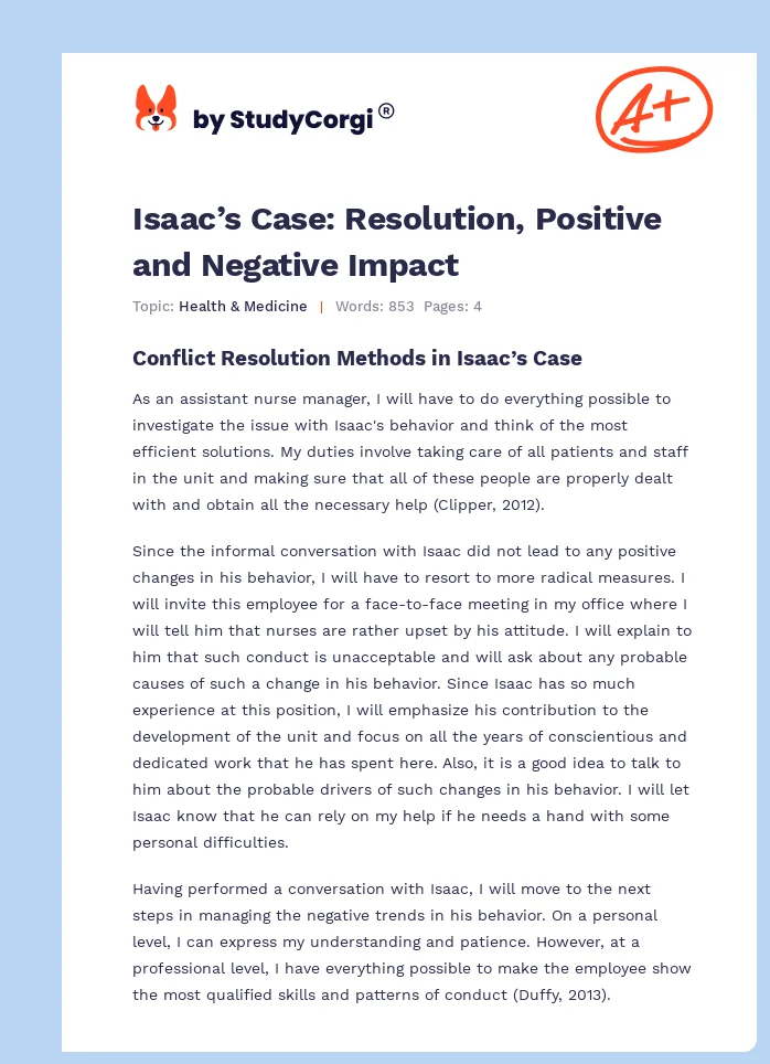Isaac’s Case: Resolution, Positive and Negative Impact. Page 1