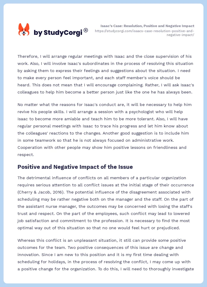Isaac’s Case: Resolution, Positive and Negative Impact. Page 2