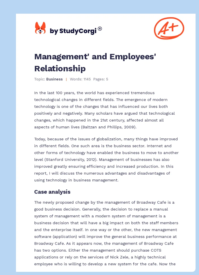 Management' and Employees' Relationship. Page 1