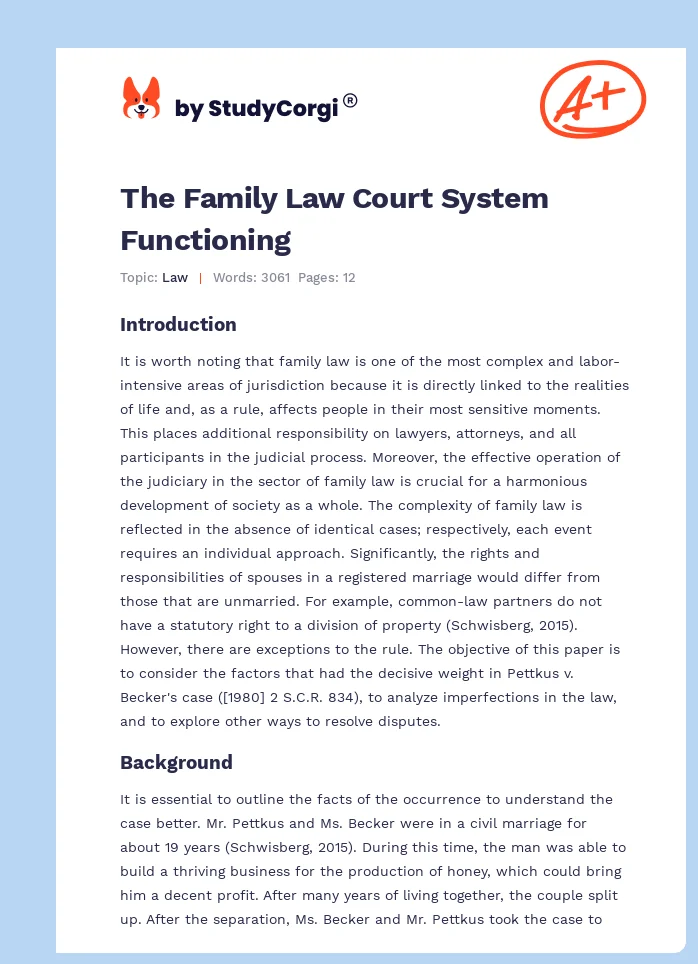 The Family Law Court System Functioning. Page 1