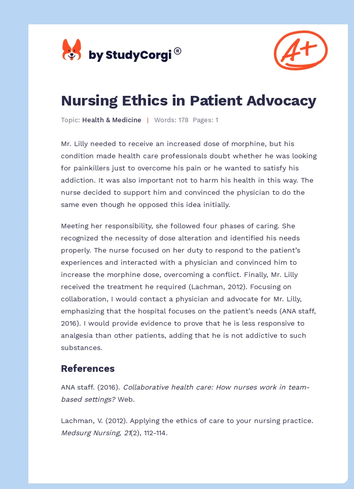Nursing Ethics in Patient Advocacy. Page 1