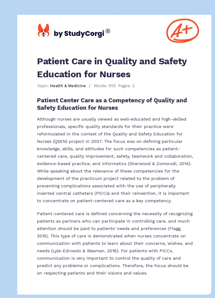 Patient Care in Quality and Safety Education for Nurses. Page 1