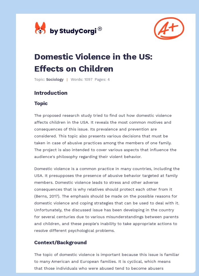 Domestic Violence in the US: Effects on Children. Page 1