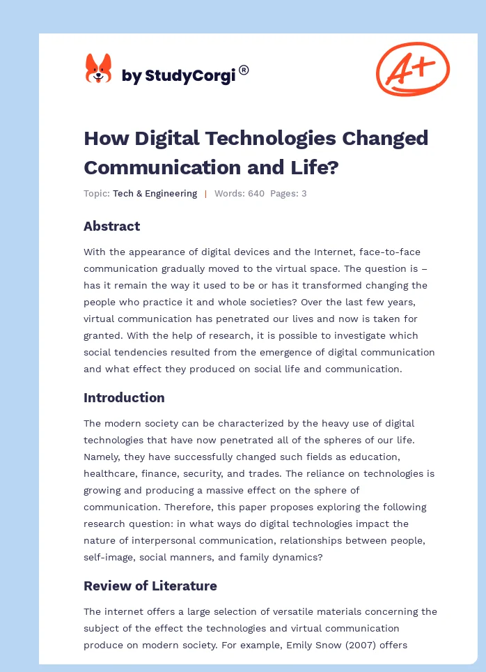 How Digital Technologies Changed Communication and Life?. Page 1