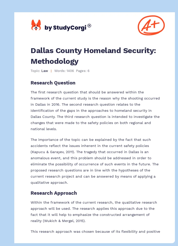 Dallas County Homeland Security: Methodology. Page 1