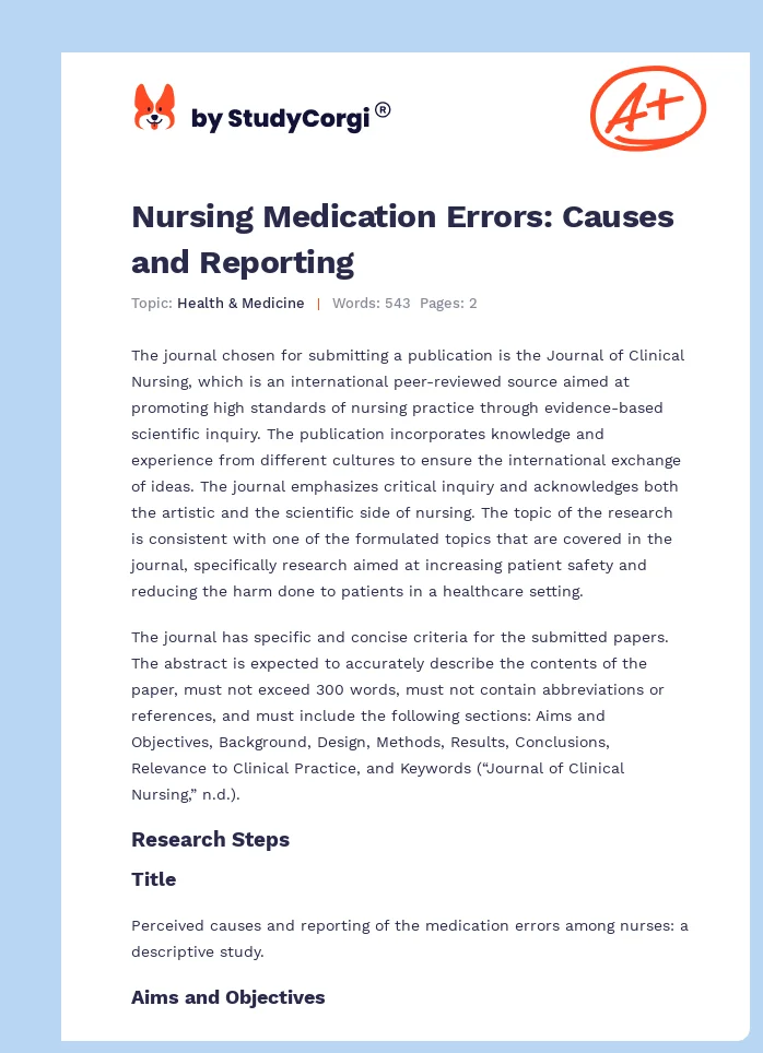 Nursing Medication Errors: Causes and Reporting. Page 1