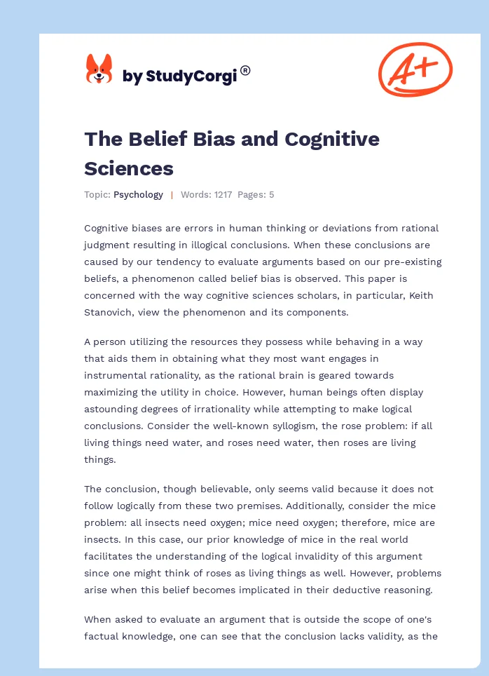 The Belief Bias and Cognitive Sciences. Page 1