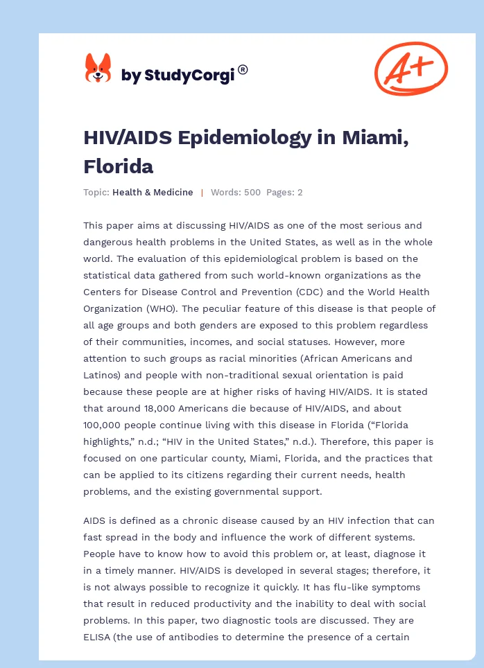 HIV/AIDS Epidemiology in Miami, Florida. Page 1