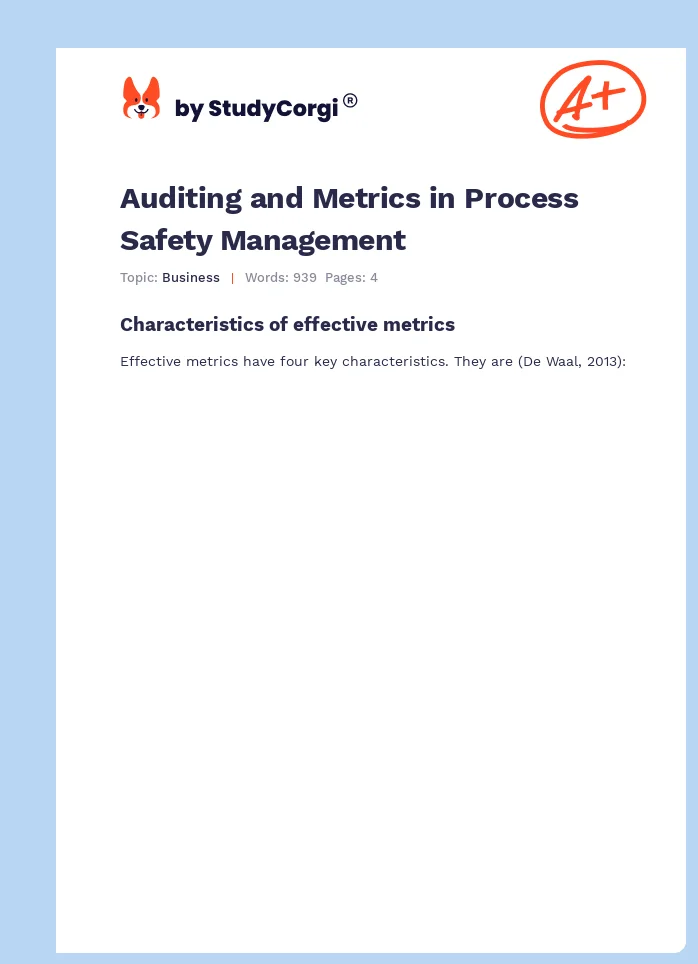 Auditing and Metrics in Process Safety Management. Page 1