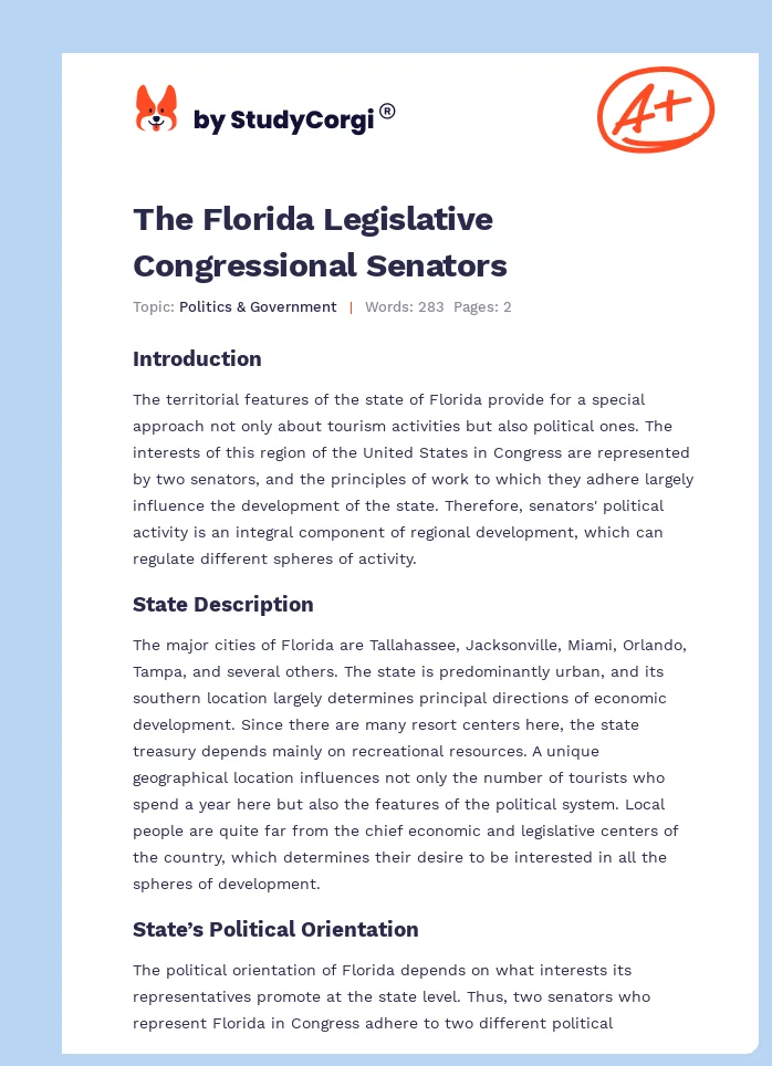 The Florida Legislative Congressional Senators. Page 1
