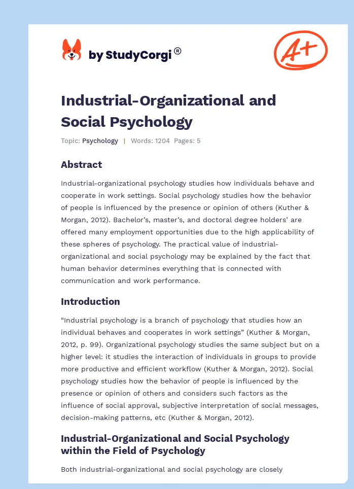 Industrial-Organizational and Social Psychology. Page 1