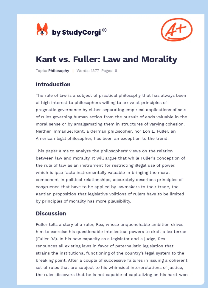 Kant vs. Fuller: Law and Morality. Page 1