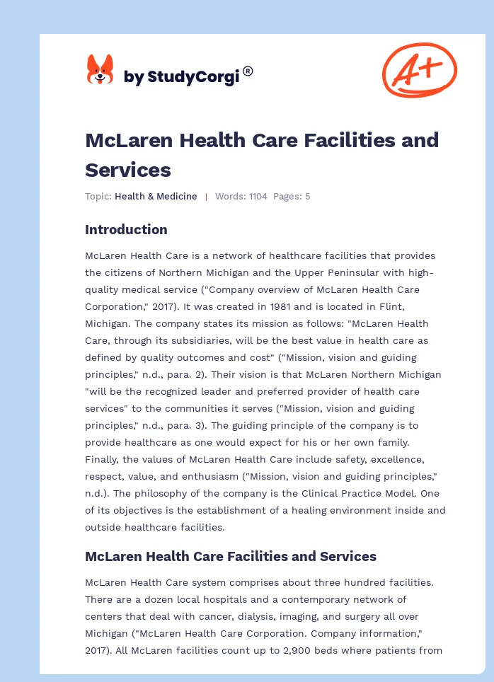 McLaren Health Care Facilities and Services. Page 1