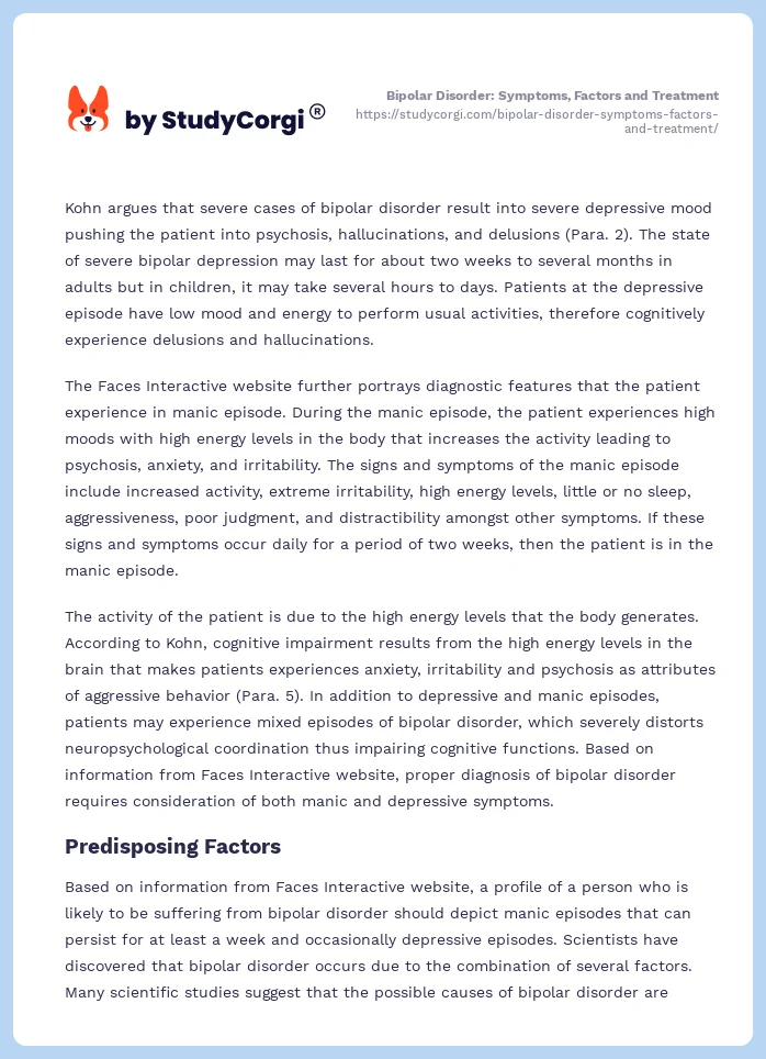 Bipolar Disorder: Symptoms, Factors and Treatment. Page 2