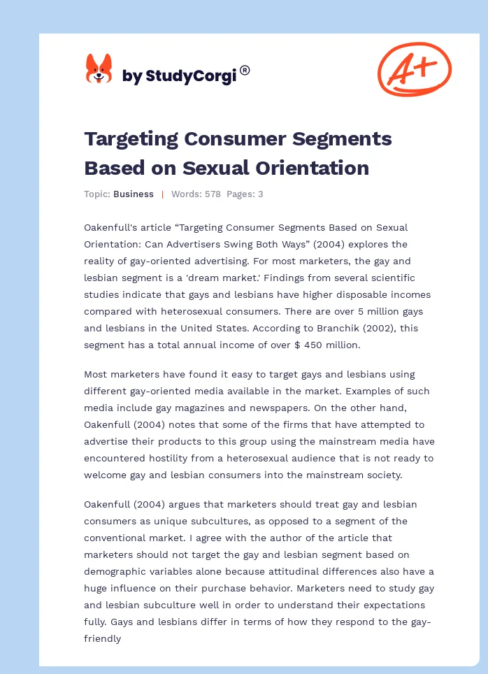 Targeting Consumer Segments Based on Sexual Orientation. Page 1