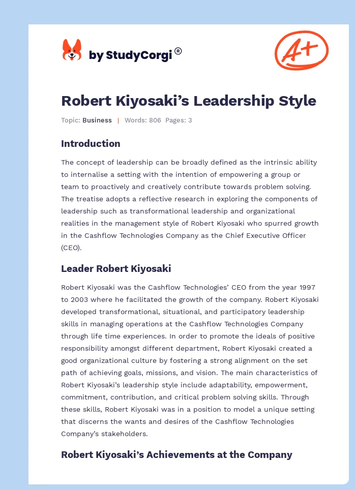 Robert Kiyosaki’s Leadership Style. Page 1