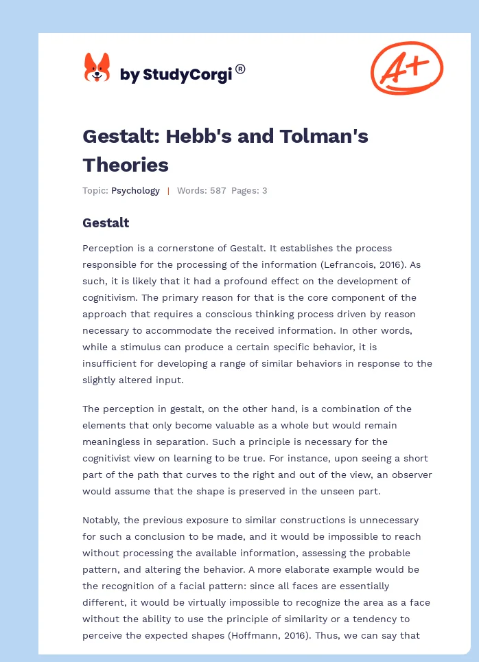Gestalt: Hebb's and Tolman's Theories. Page 1