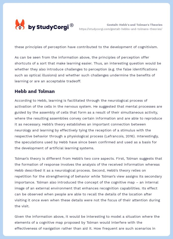 Gestalt: Hebb's and Tolman's Theories. Page 2