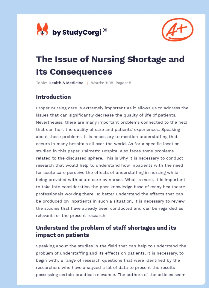 The Issue of Nursing Shortage and Its Consequences. Page 1