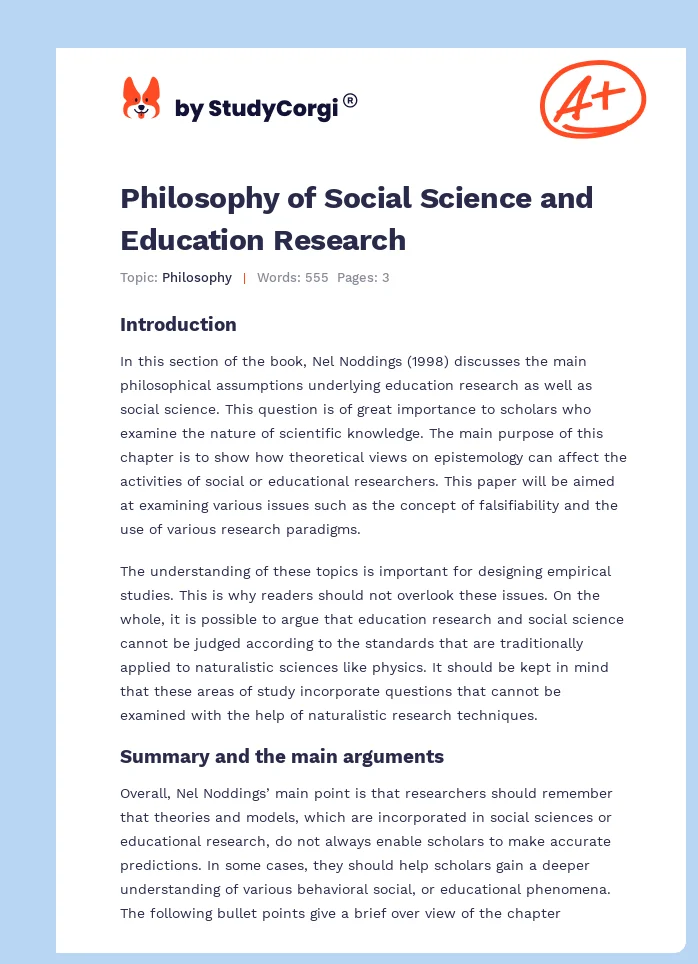 Philosophy of Social Science and Education Research. Page 1