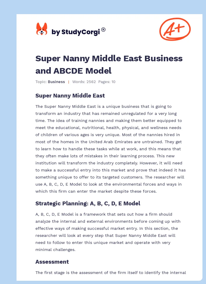 Super Nanny Middle East Business and ABCDE Model. Page 1