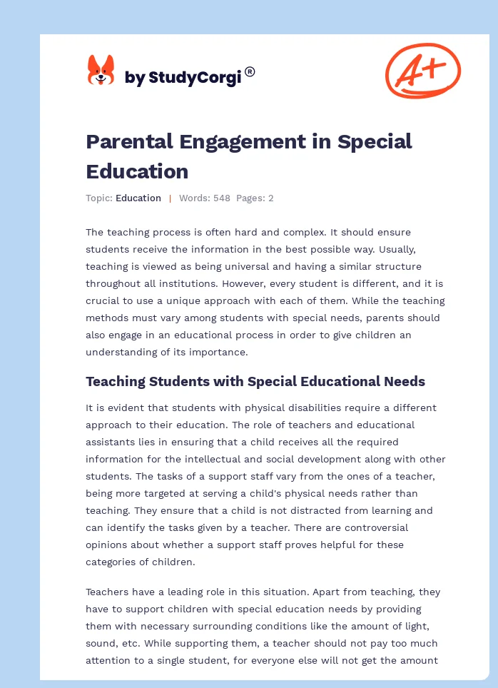 Parental Engagement in Special Education. Page 1