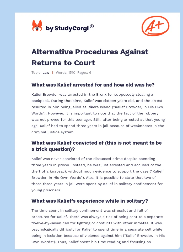Alternative Procedures Against Returns to Court. Page 1