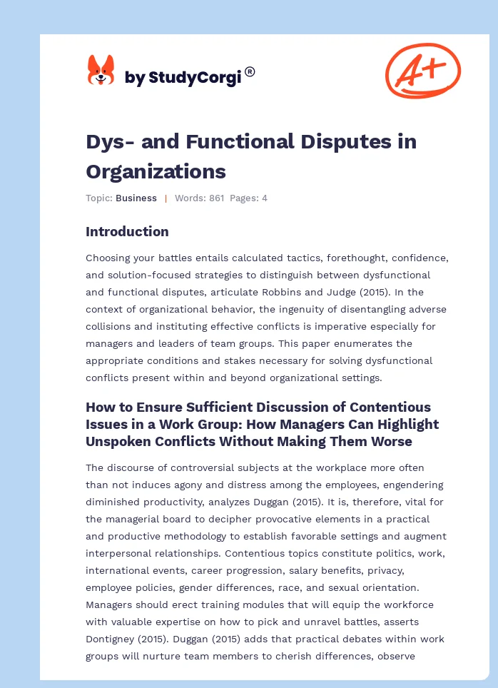 Dys- and Functional Disputes in Organizations. Page 1