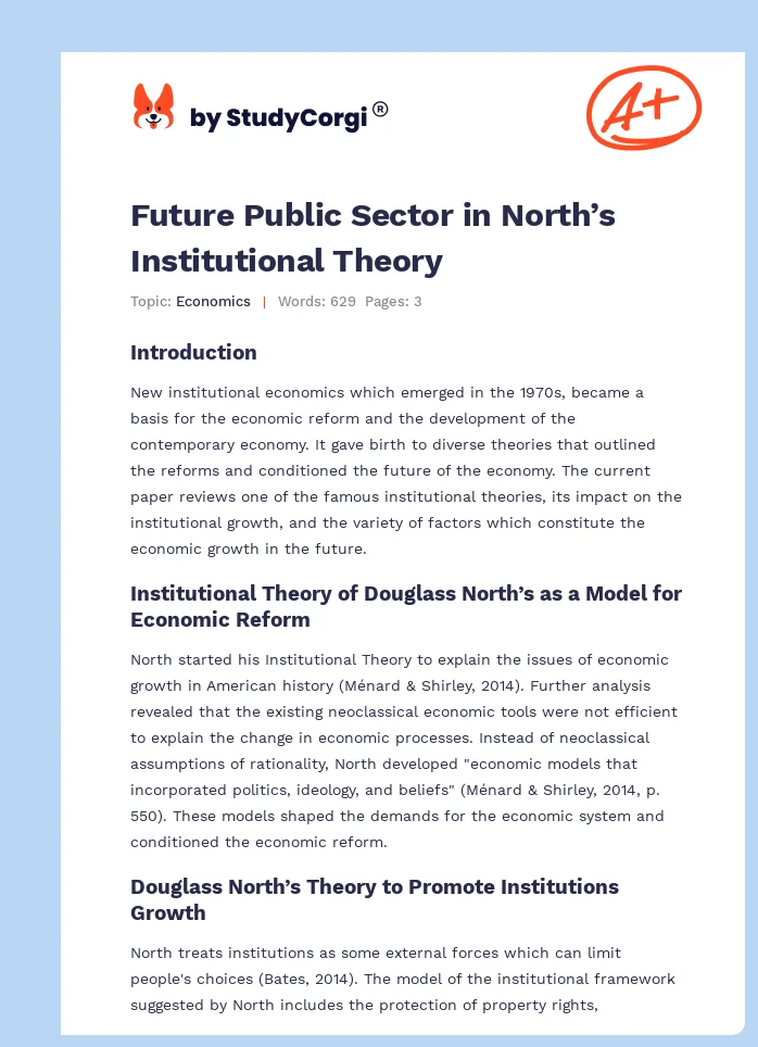 Future Public Sector in North’s Institutional Theory. Page 1