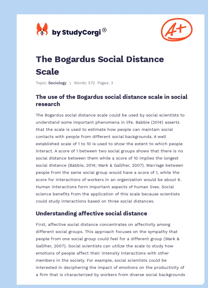 The Bogardus Social Distance Scale. Page 1
