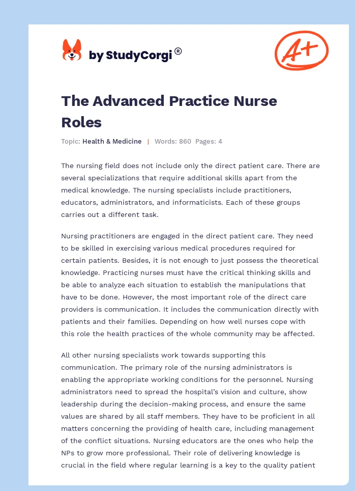 The Advanced Practice Nurse Roles. Page 1