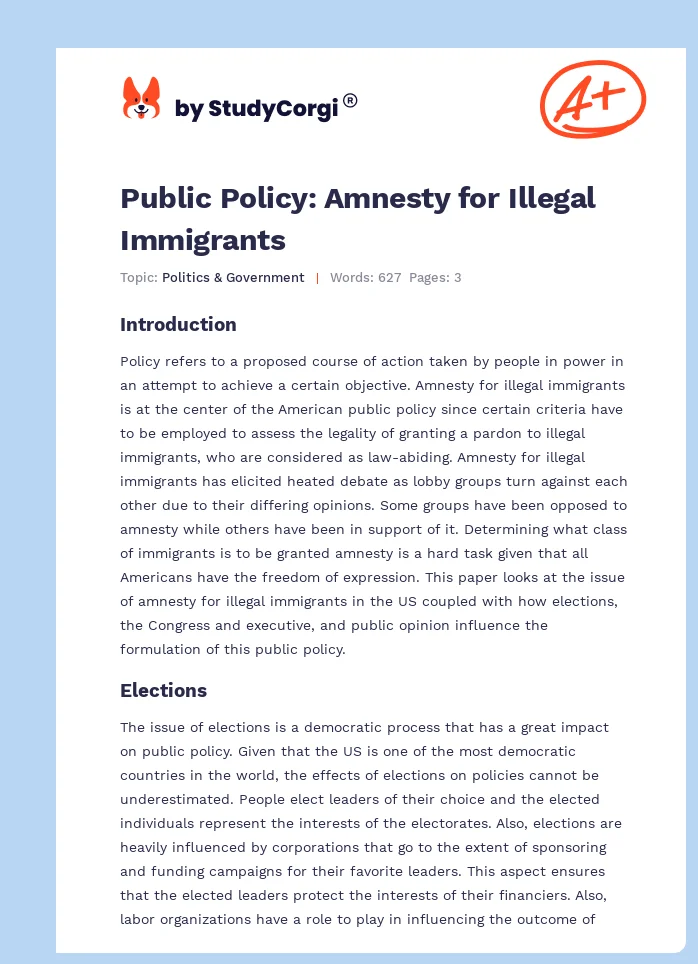 Public Policy: Amnesty for Illegal Immigrants. Page 1