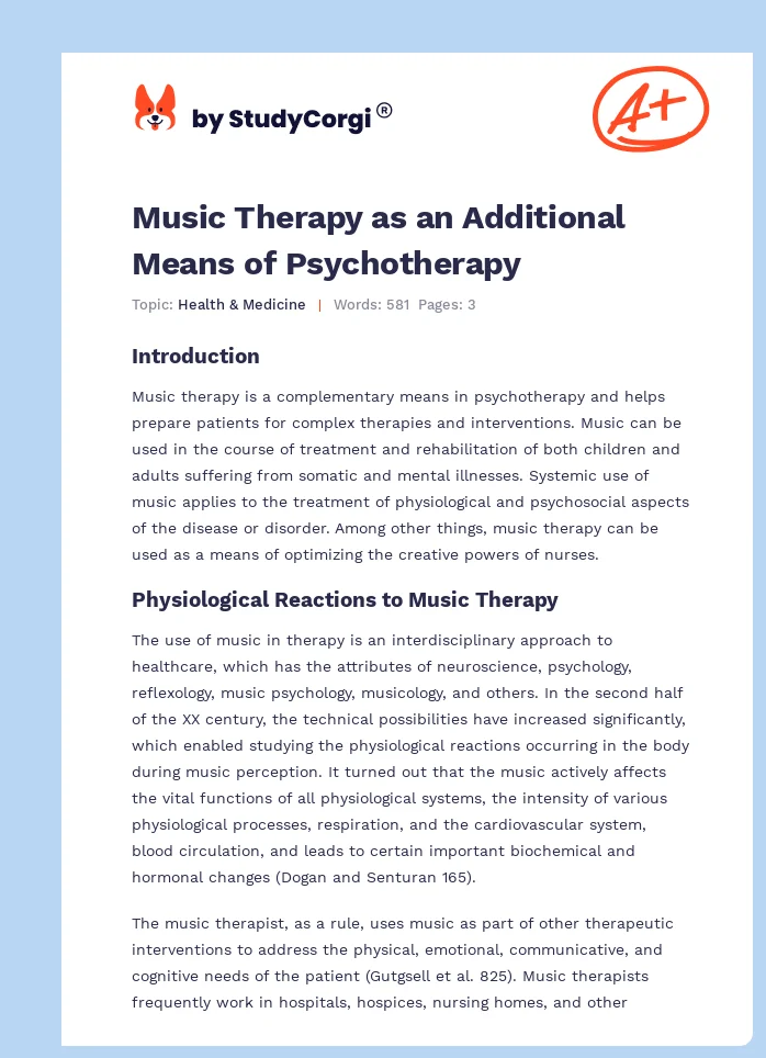 Music Therapy as an Additional Means of Psychotherapy. Page 1