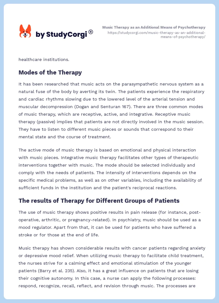 Music Therapy as an Additional Means of Psychotherapy. Page 2