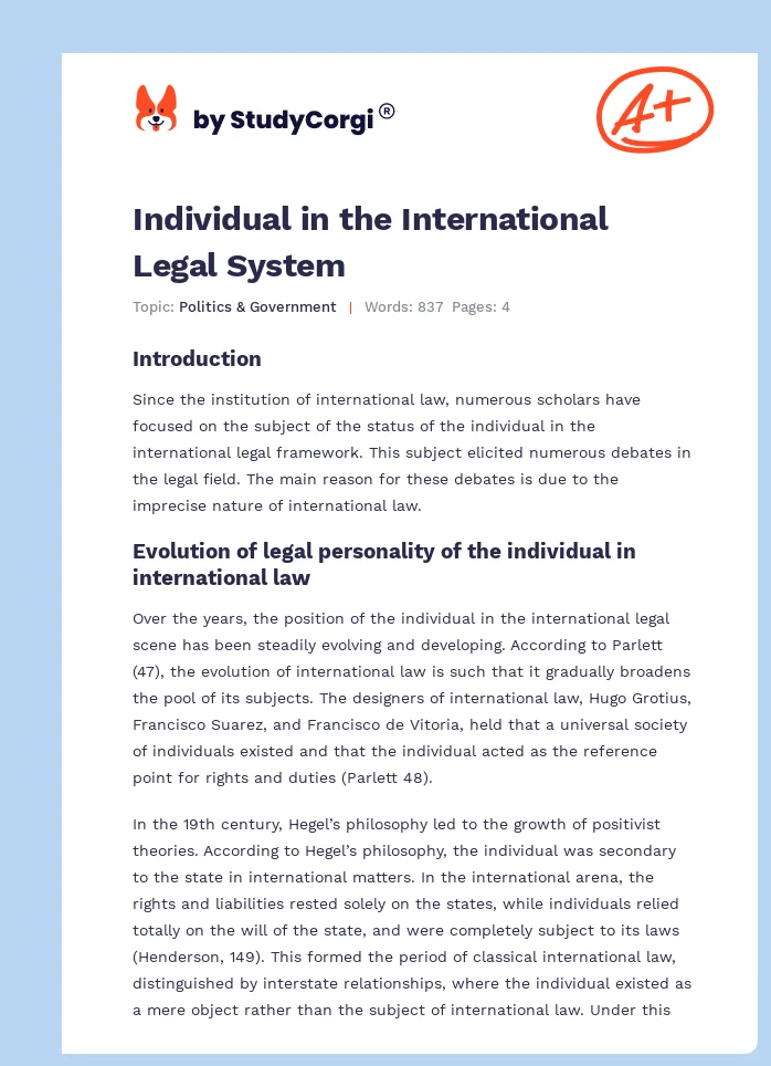 Individual in the International Legal System. Page 1